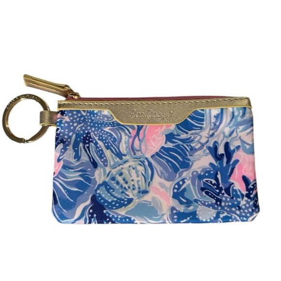 Lilly Pulitzer ID Case Wallet in Shade Seekers Blue Pink Swirl w/Gold Ring. NWOT - Picture 1 of 6